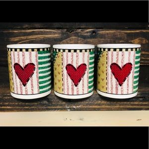 Vtg Set Of 3 Quilted Sewn Patch Stitch ❤️ Mugs